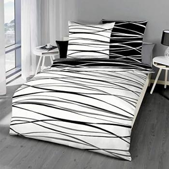 Traumschlaf Biber Black & White 3‑teilige Bettwäsche – warm & weich