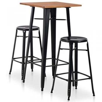 Bureau de Bar VieXL Acier Noir 3‑pièces