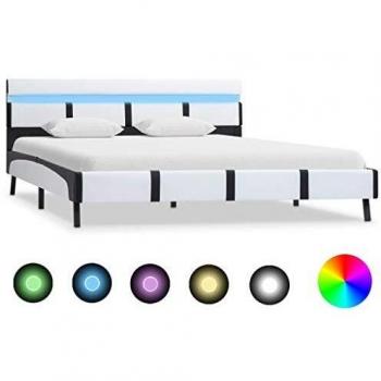 Cadre de Lit LED VidaXL avec Tête de Lit en Cuir Blanc 160 x 200 cm