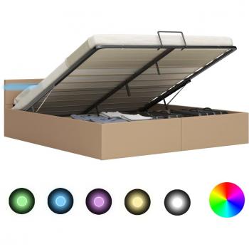 Lit coffre hydraulique avec LED en simili cuir cappuccino 160x200 cm