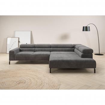 Ecksofa „Antonelli“ L‑Form, verstellbares Kopfteil – 312 cm (grauer Stoff)
