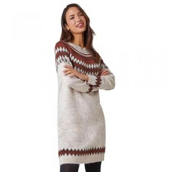 Fairisle Beige Knit Dress for Women – Roman Collection