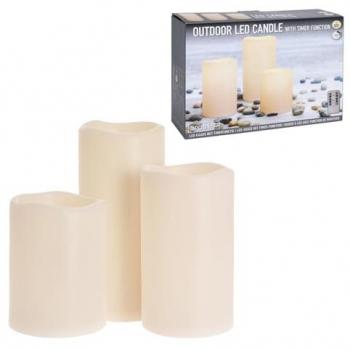 Mojawo Duftkerzen‑LED Set für den Außenbereich – 3 Stück, Elfenbein, H15/20/25 cm