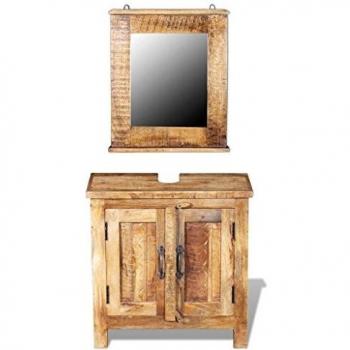 Mueble de lavabo con espejo madera de mango maciza Marrón