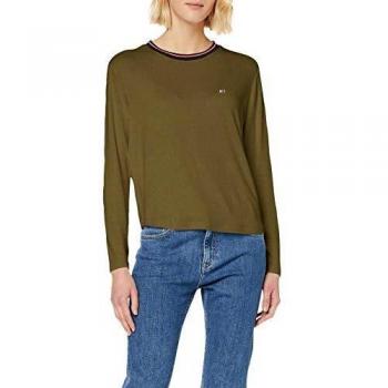 Tommy Jeans Damen Tjw Crepe Solid Longsleeve Pullover, Grün