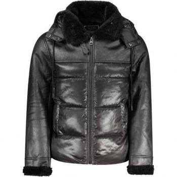 Guess Men's Black Winter Jacket with Removable Faux Fur Hood