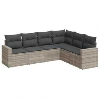 Conjunto de Sofás de Jardim 6 Peças com Almofadões em Vime Cinza Claro