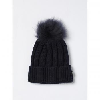 Berretto Woolrich in lana vergine con pompon Blu Taglia M
