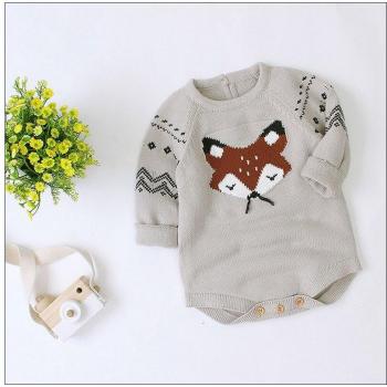 Pull garçon/fille renard animé, coton longues manches, collection automne-hiver
