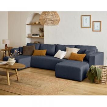 Topaze canapé panoramique 7 places convertible avec coffre en tissu bleu