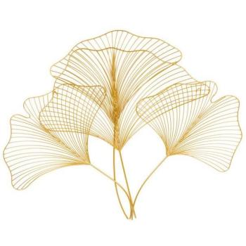 Goldfarbenes Eisenwandbild – 90 cm, Ginkgo-Design, Orientalische Eleganz