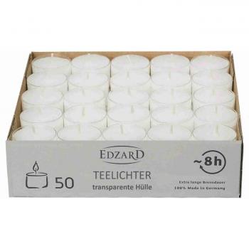 Edzard tealight bianche, 50 candele, durata 8 ore, confezione trasparente