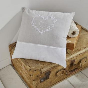 Coussin carré déhoussable en coton bicolore Constance avec broderie
