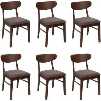 Chaises de cuisine 698, ensemble de 6, tissu taupe, structure robuste