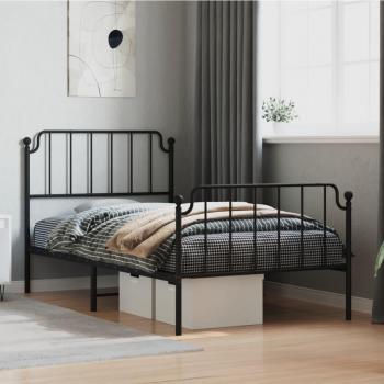 Cama con cabecero y estribo de metal negro 100x190 cm