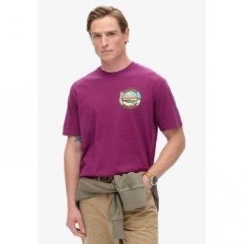 Superdry Maglietta a Maniche Corte Viola Travel Postcard XL