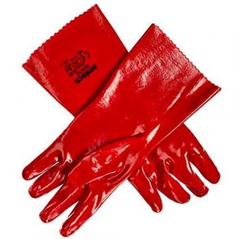 X LARGE HEAVY DUTY RED DIPPED PVC GLOVES GAUNTLETS GREASE & OIL REPELLENT