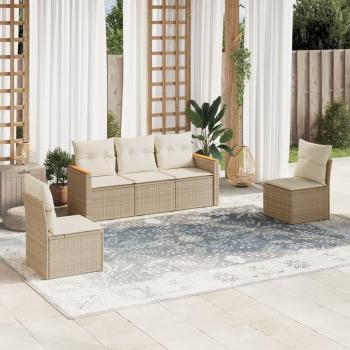 VidaXL 5-tlg. Garten-Sofagarnitur Beige Poly Rattan