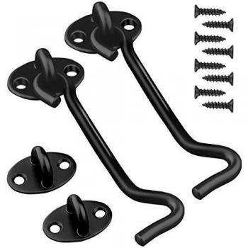 Dual 4″ Black Metal Door Latch with Hook & Eye – Heavy‑Duty Cabin Latch Set