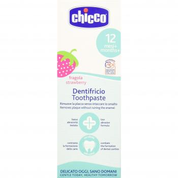 Chicco Kinderzahnpasta Erdbeer, keine Fluoride, 12 Monate und älter – Weiß