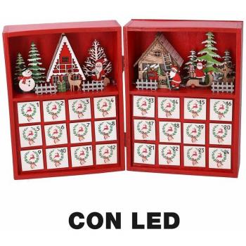 Calendario di Avvento in Legno con Luci LED Rosse – Dimensione 36×6×24 cm