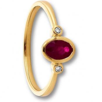 Goldener Diamantring mit 0.02 ct Rubin