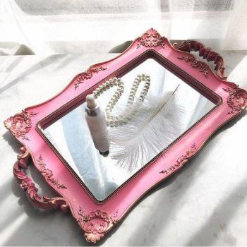 Pink Mirror Tray for Home Decoration