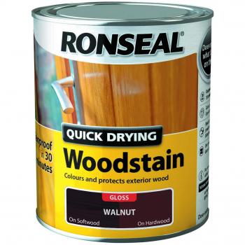 Ronseal Ultimate Quick Drying Wood Stain, Walnut, Gloss Finish, 750 ml
