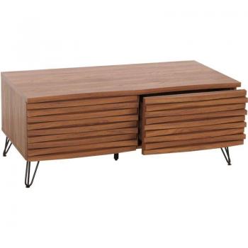 Salon Table Incurvée 2 tiroirs – Manguier + Métal (110×55 cm)