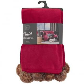 Plaid Flanelle Pompons Snowy 125x150cm Rouge