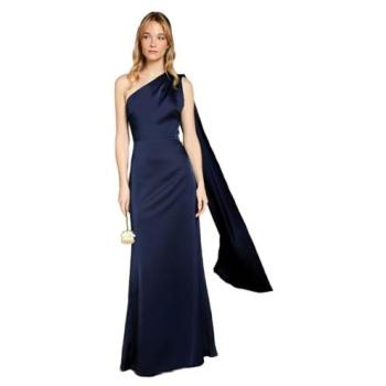 Satin Navy Maxi Bridesmaid Dress, Honored Drape One-Shoulder – 20