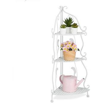 Vintage White Corner Plant Stand, Metal, 3 Compartments