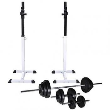 VidaXL Versatile Barbell Squat Rack with 30.5 kg Weight Training Set