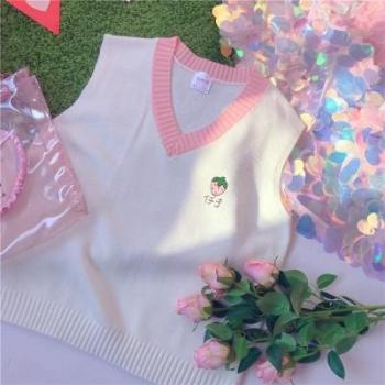 Sweet Printed V-neck Sweater Vest for Students