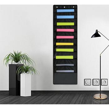 Soporte para Carpetas Behogar, Colgante de Pared con 10 Bolsillos, Tela Oxford, 3 Ganchos, 119x35.6 cm