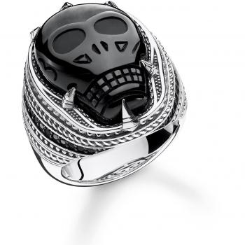 Onyx‑Totenkopf-Unisex-Ring Thomas Sabo – 925 Silber, glänzend schwarz