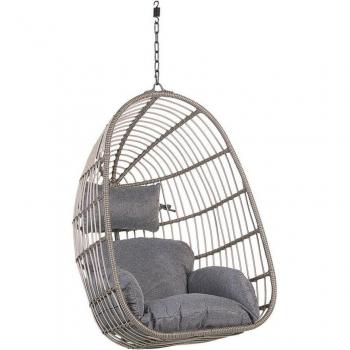 Boho-Inspired Beige Wicker Hanging Chair, Egg Shape, No Stand
