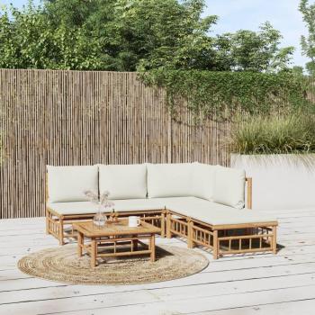 Set de Muebles de Exterior 6 Piezas con Cojines de Crema y Estructura de Bambú