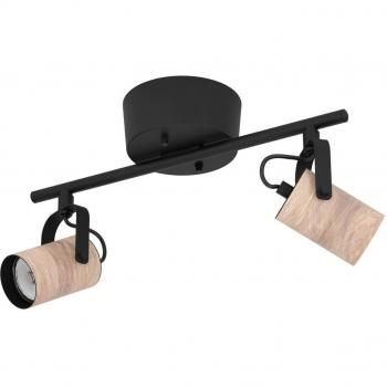 Faretto da soffitto Cayuca 2 luci in legno naturale e metallo nero, orientabile, luce bianco caldo