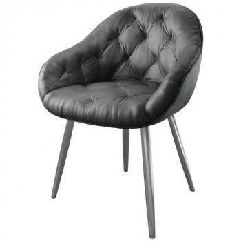 Fauteuil Gaio-Flex cuir véritable noir 4-pieds conique acier inoxydable