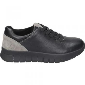 Zapatos Planos de Piel Vegana para Mujer Chika10 ReNature con Cordones, Color Negro y Detalle Gris, Talla 37