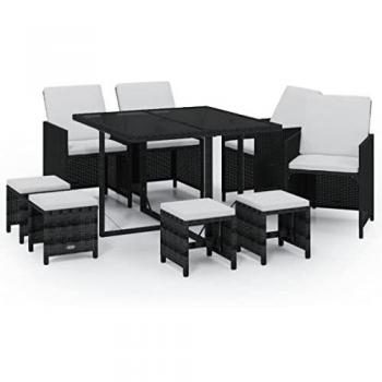 Velvet Garden Chair Set – 9 Components, Black Polish, Cushion Included