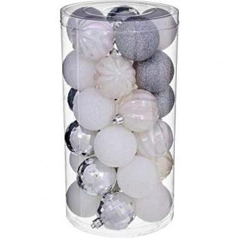 Kit déco Sapin Noël 30 Pièces Argent et Blanc Féérie Lights