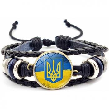 WG Oekraïense Vlag Armband met Gevlochten Leren en Handgemaakte Edelstenen