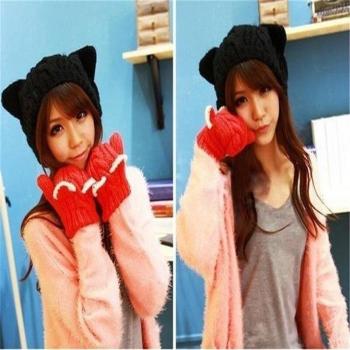 Solid Color Cat Ears Wool Cap