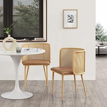 Esszimmerstuhl Flen 2er Set gepolstert Braun/Holzoptik