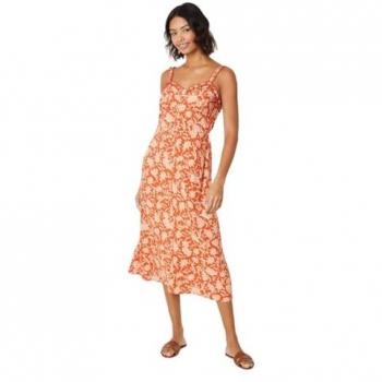 Floral Rust Midi Dress with Frill Neckline