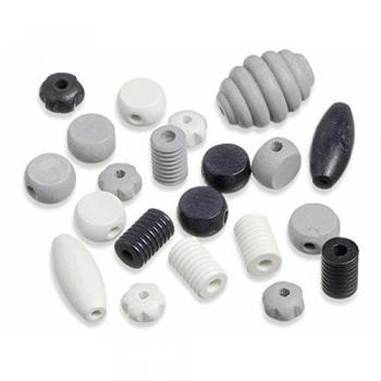 Perles en bois variées 20 pièces noir/gris/blanc