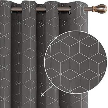 Deconovo Lot de 2 Rideaux Occultants Gris Clair Isolant Thermique à Oeillets Motif de Losange Imprimés Argent pour Enfant 140x138cm