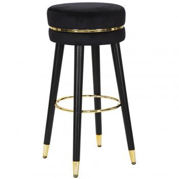 Taburete de bar redondo con tela negra y patas de madera 35x74 cm
